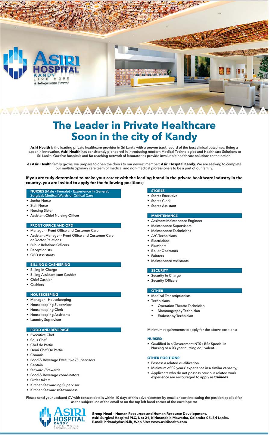 Asiri Hospital Kandy Sri Lanka Jobs Vacancies
