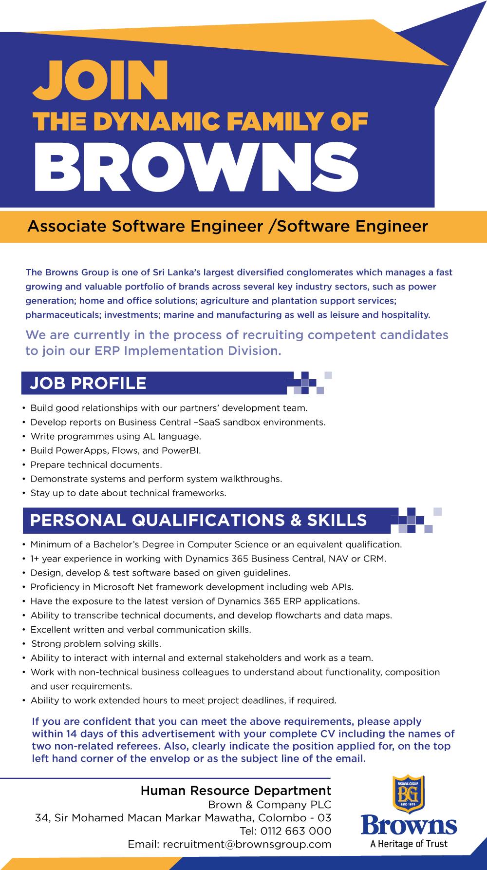 Associate Software Engineer Jobs Vacancies – Brown and Company Job Vacancy Details