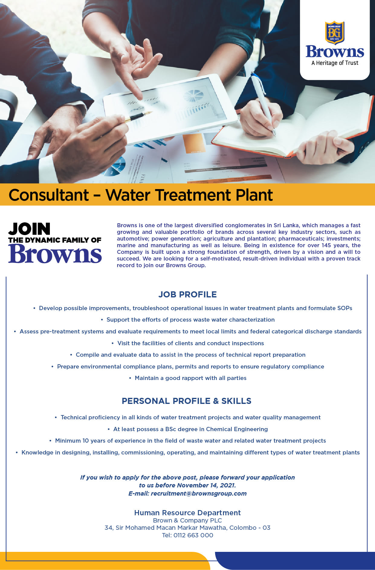 Consultant (Water Treatment Plant) Jobs Vacancies – Brown and Company Job Vacancy