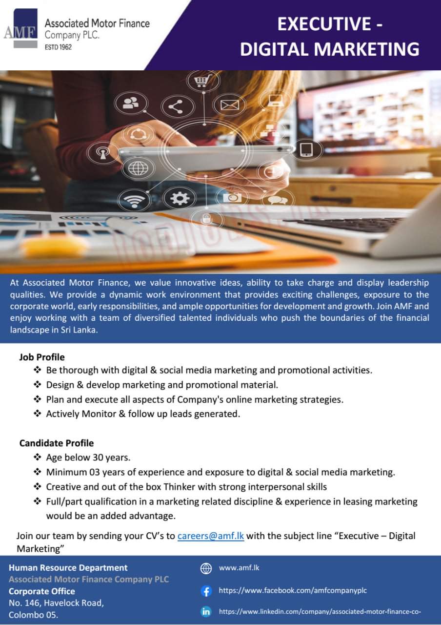 Executive (Digital Marketing) Jobs - Associated Motor Finance Company Jobs Vacancy