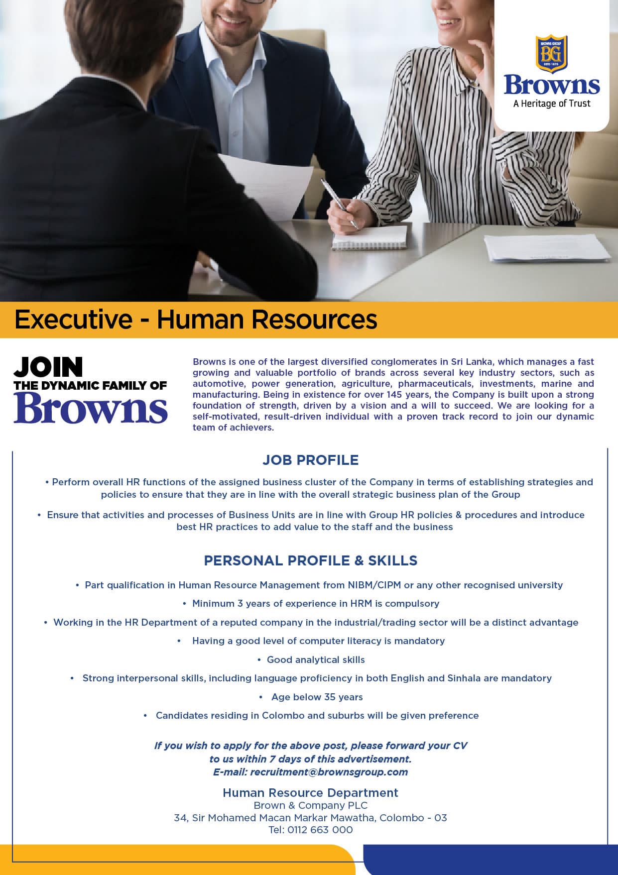 Executive (Human Resources) Jobs Vacancies – Brown and Company Job Vacancy Details