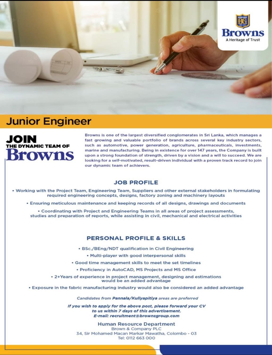 Junior Engineer Jobs Vacancies - Brown and Company PLC Jobs Vacancies Details