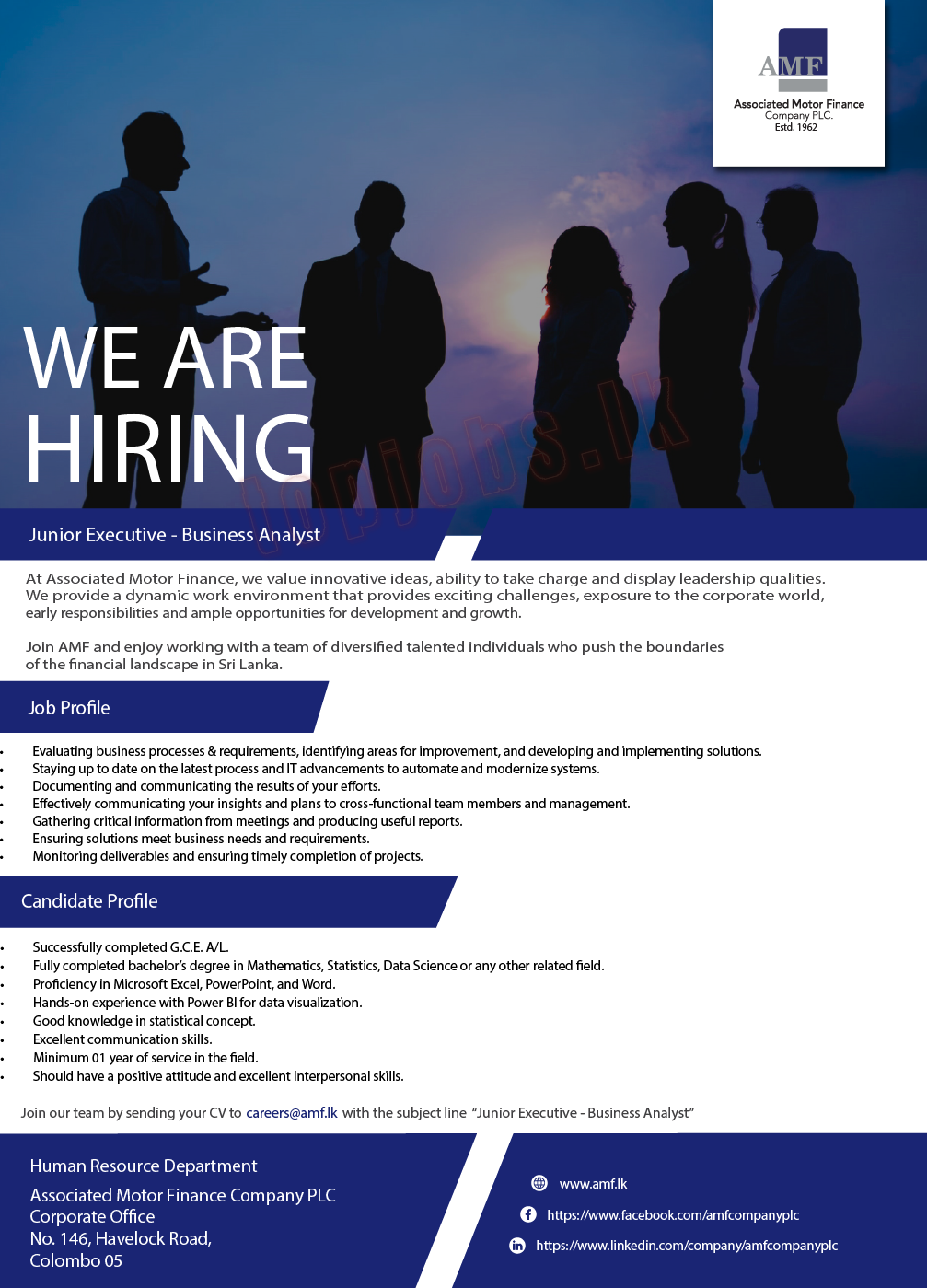 Junior Executive (Business Analyst) - Associated Motor Finance Company Jobs Vacancy