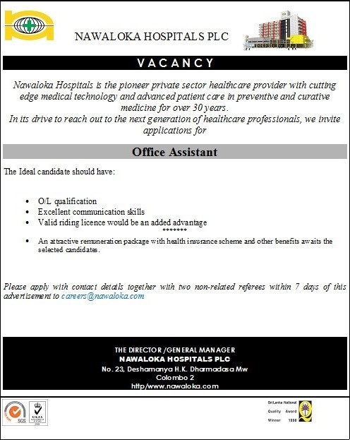 Office Assistant Jobs Vacancies - Nawaloka Hospitals Jobs Vacancy Details