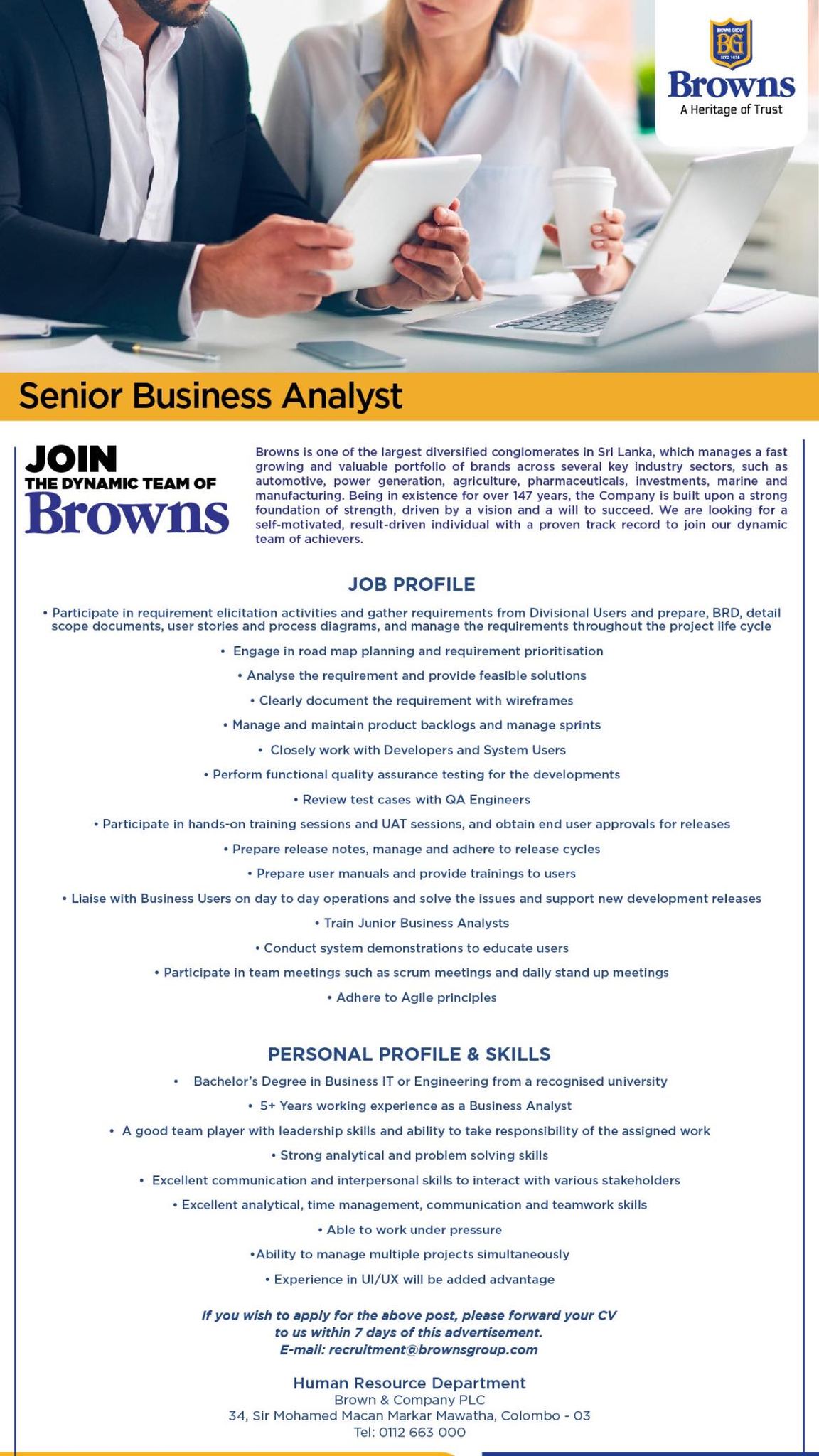 Senior Business Analyst Jobs Vacancies - Brown and Company PLC Jobs Vacancy