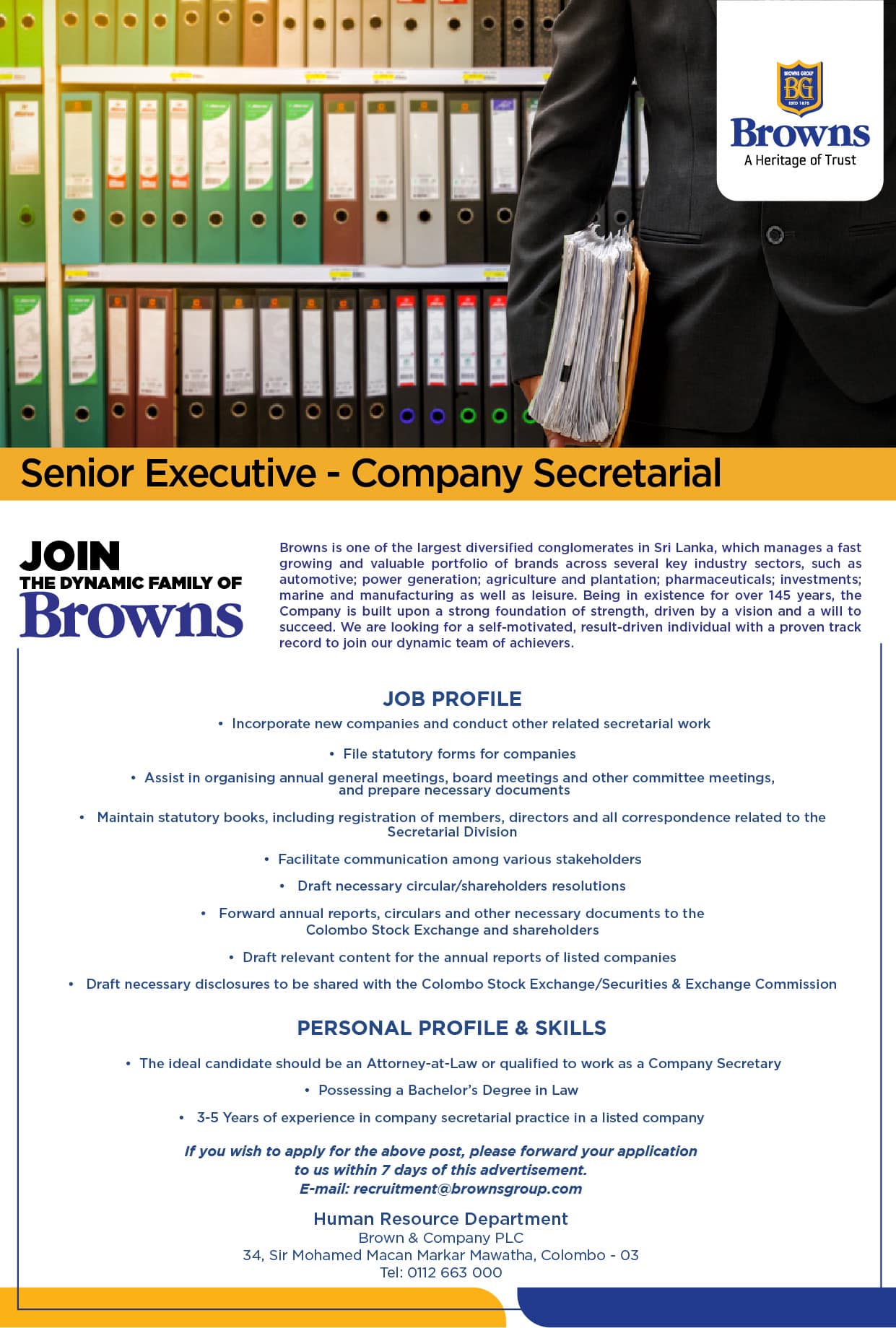 Senior Executive Jobs Vacancies - Brown and Company PLC Job Vacancy Recruitment