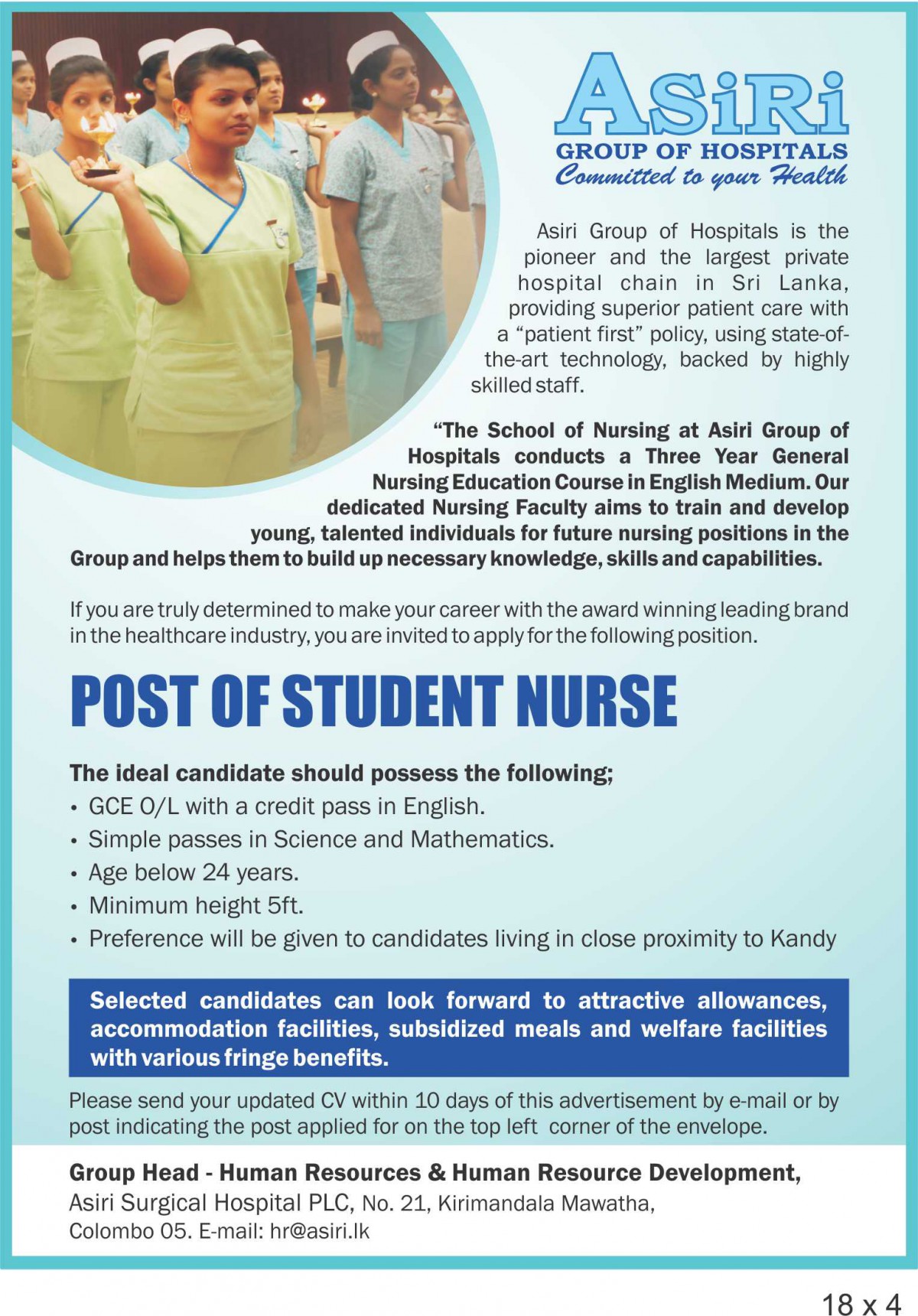 Student Nurse Jobs Vacancies - Asiri Hospital Sri Lanka Jobs Vacancy Details