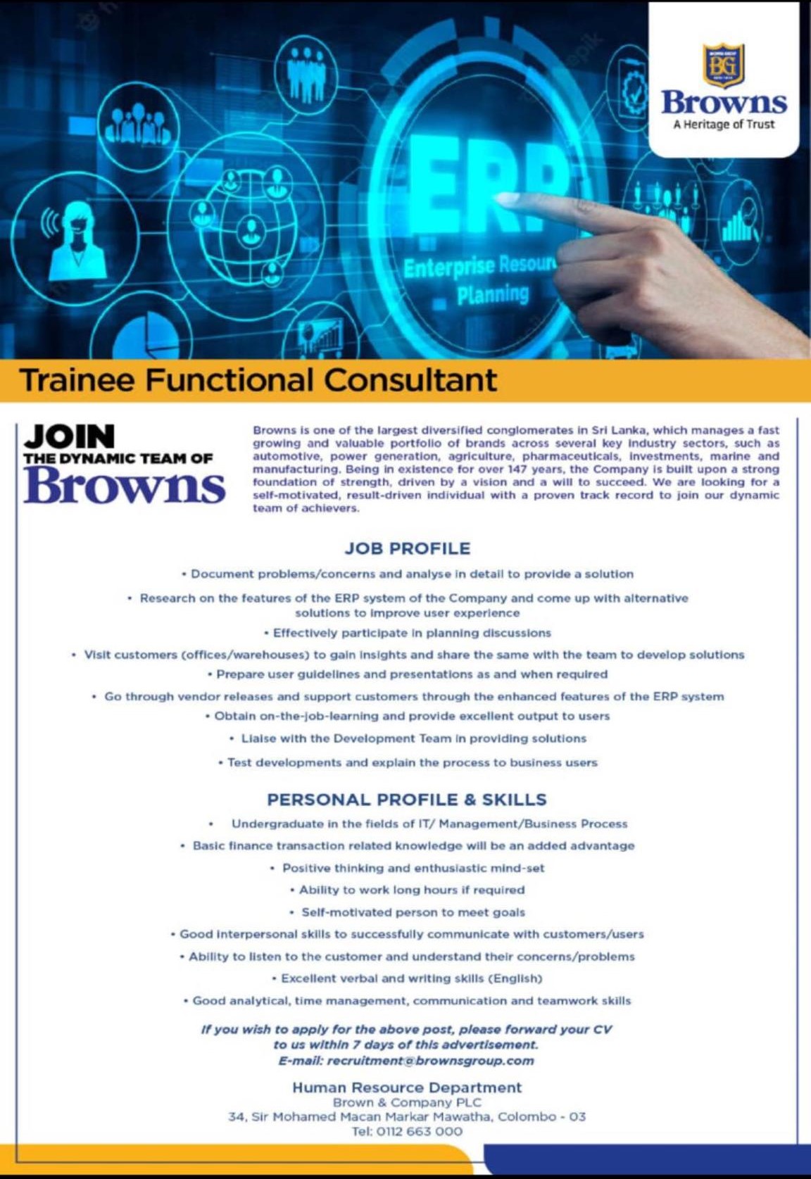 Trainee Functional Consultant Jobs Vacancies - Brown and Company PLC Job Vacancy