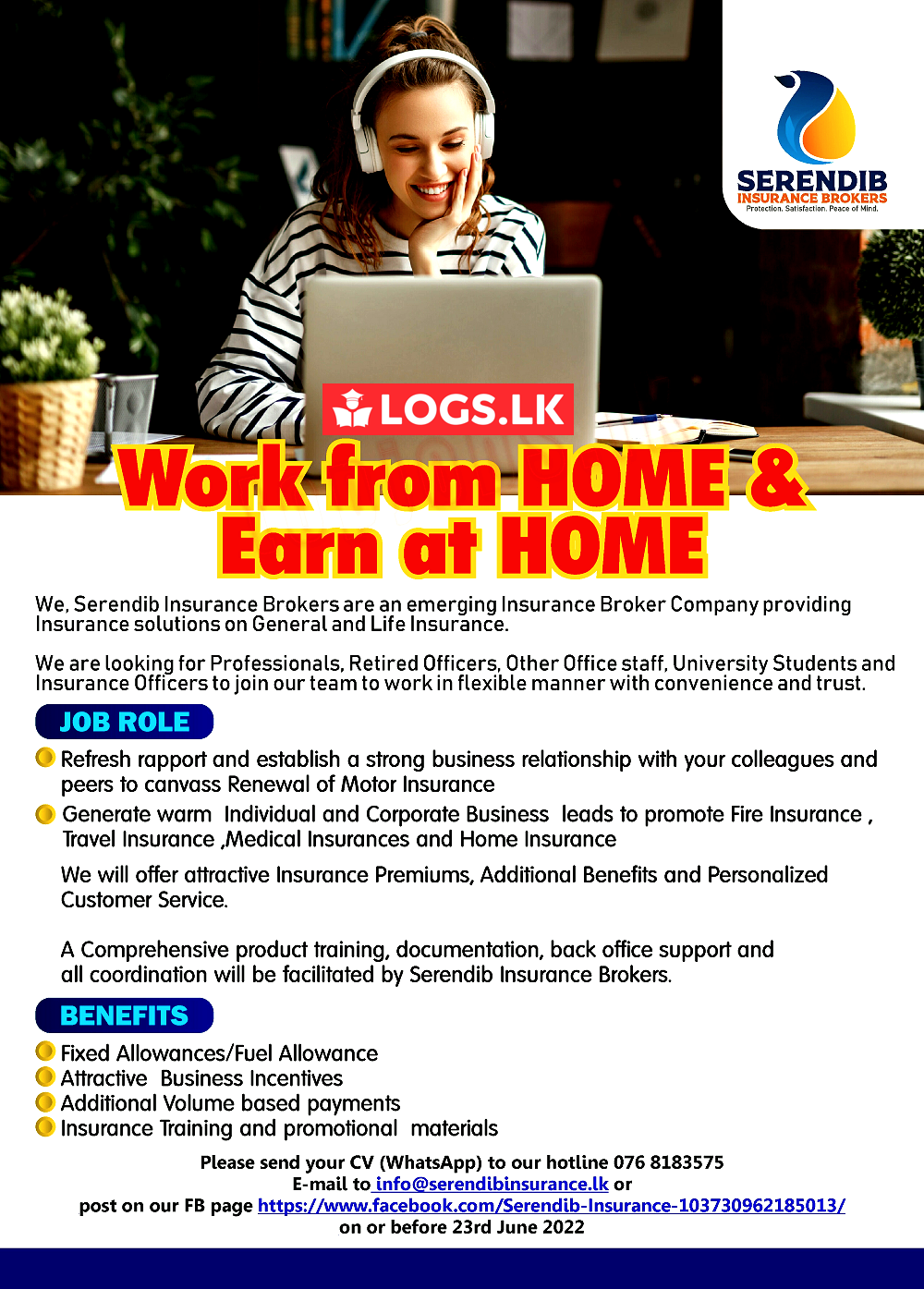 Work From Home Jobs Vacancies in Sri Lanka - Serendib Insurance Jobs Vacancies