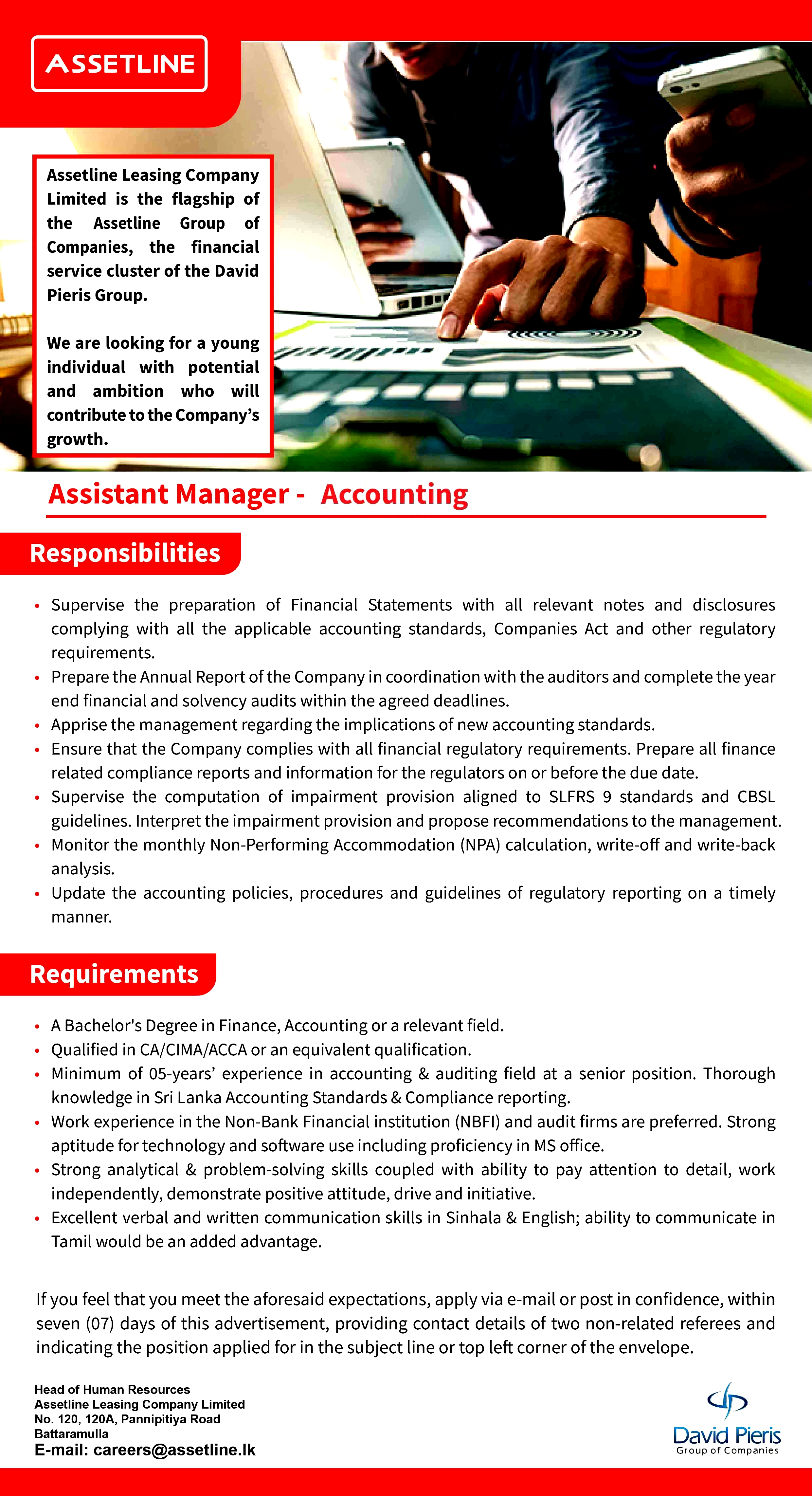 Assistant Manager - Accounting Job Vacancy - DPMC Assetline Holdings Jobs Vacancies Details