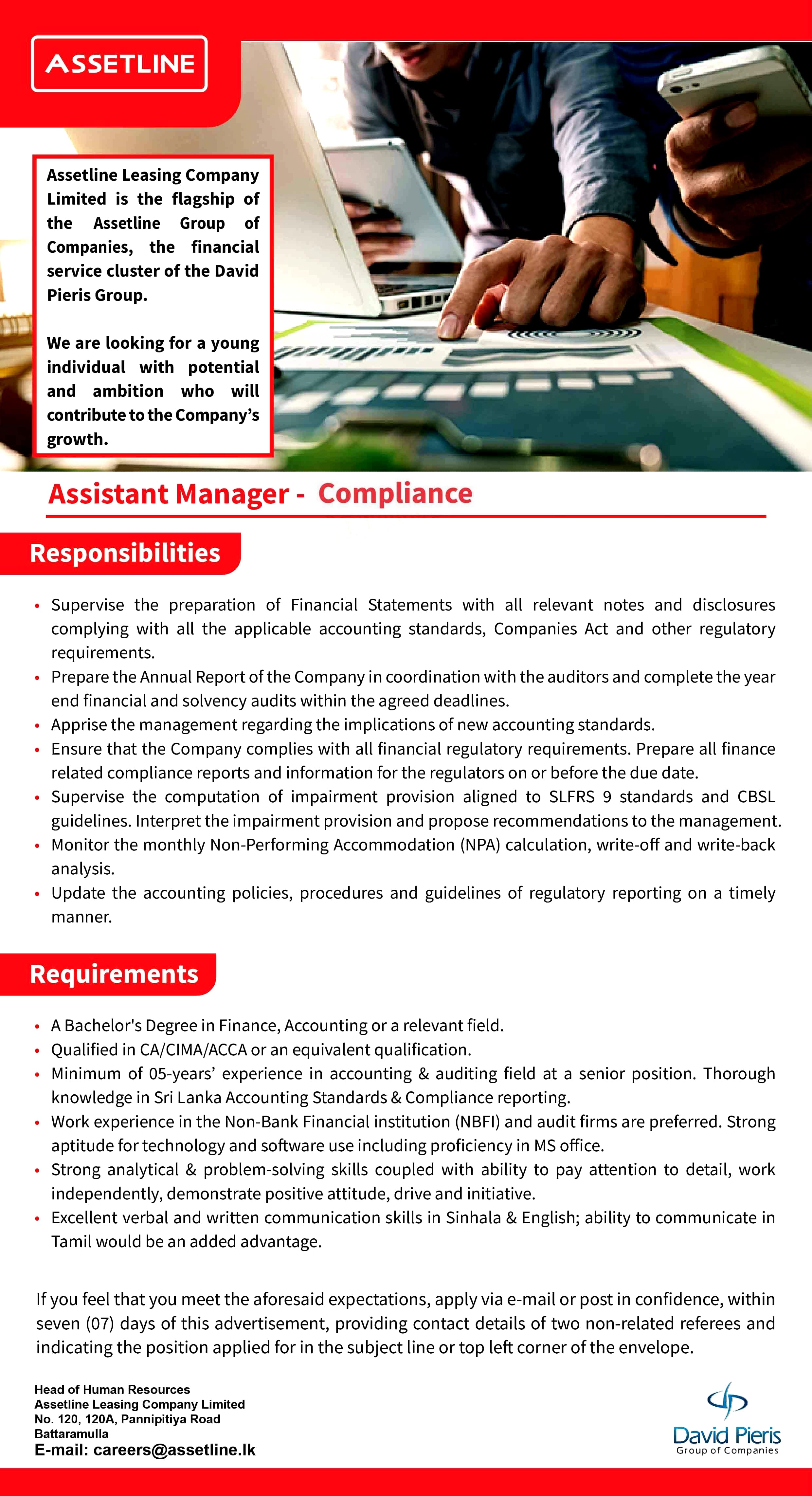 Assistant Manager – Compliance Job Vacancy – DPMC Assetline Holdings Jobs Vacancies Details