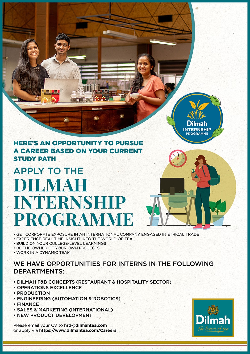 Internship (New Product Development) Vacancies - Dilmah Tea Company Jobs Details