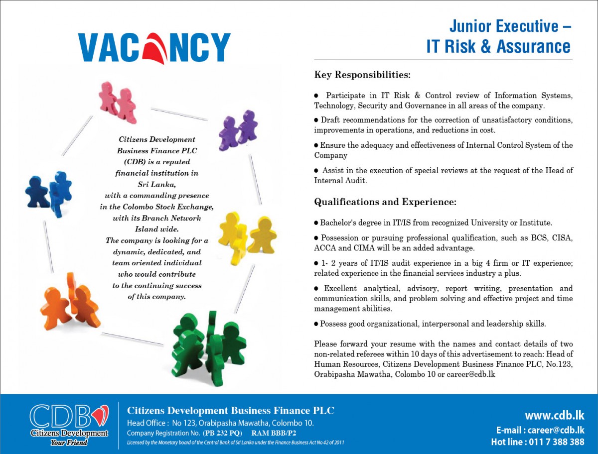 Junior Executive (IT Risk & Assurance) Jobs Vacancies - CDB Finance Jobs Vacancy