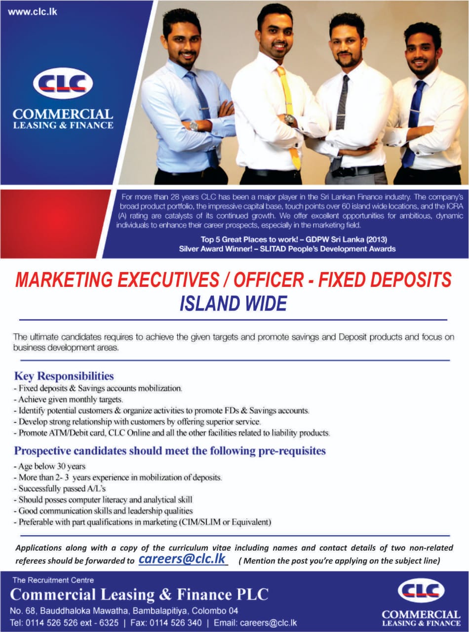 Marketing Executives / Officer (Fixed Deposit) Jobs - Commercial Leasing Jobs Vacancies