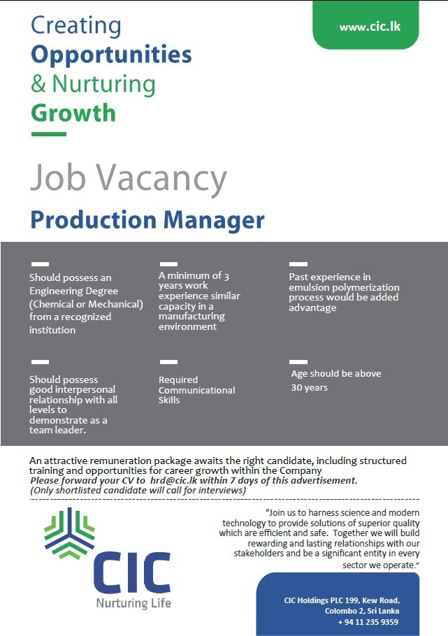 Production Manager Jobs Vacancy - CIC Holdings PLC Jobs Vacancies