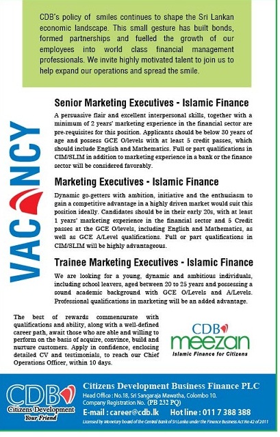 Senior Marketing Executive (Islamic Finance) Job Vacancy - CDB Finance Jobs Vacancies