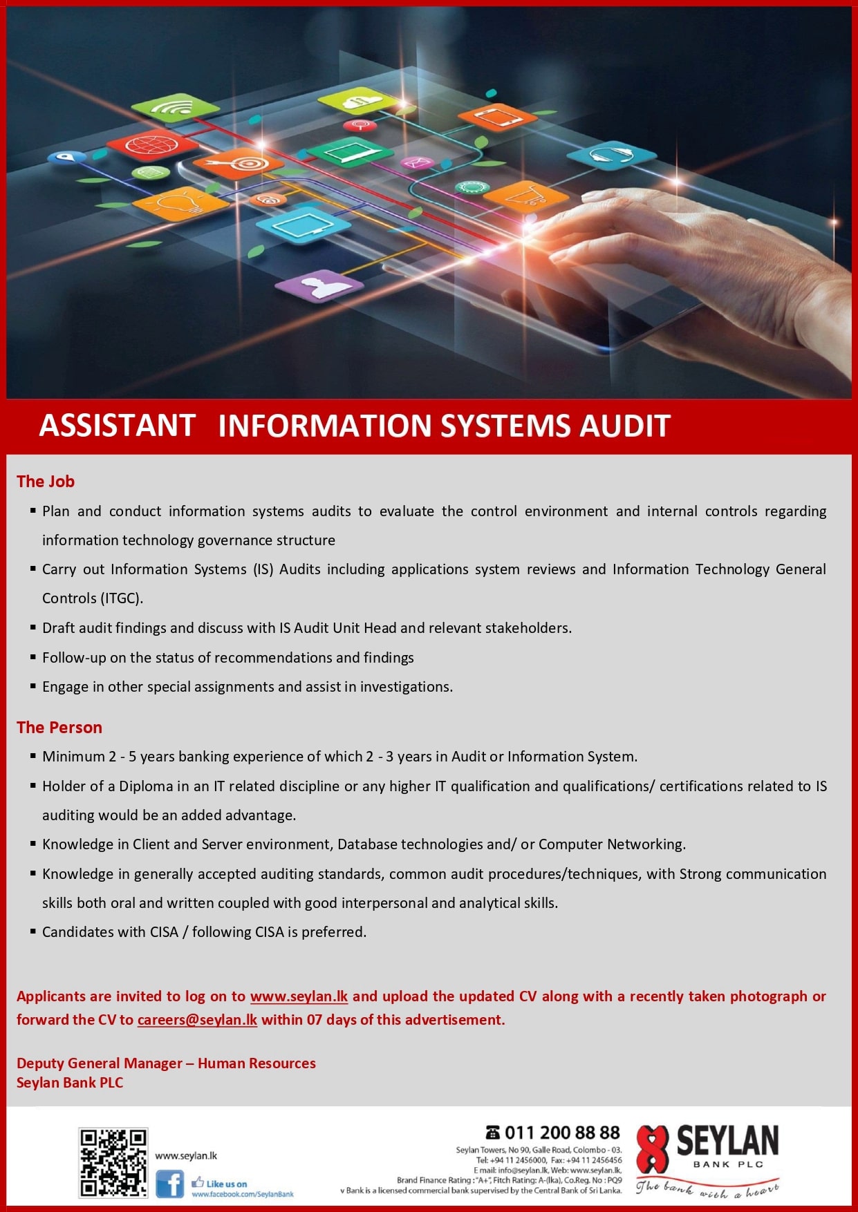 Assistant - Information System Audit Job Vacancy - Seylan Bank Jobs Vacancies