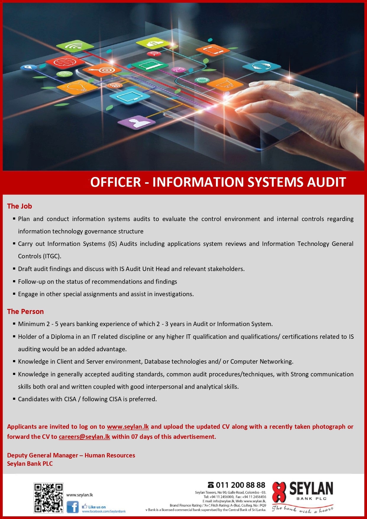 Officer - Information System Audit Job Vacancy - Seylan Bank Jobs Vacancies Details