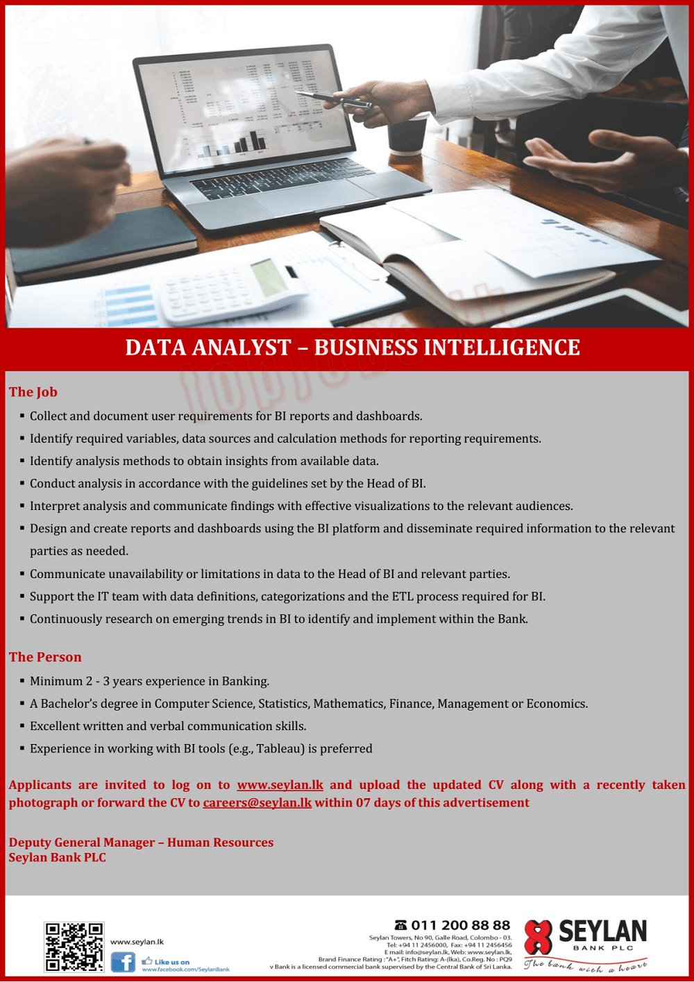 Data Analyst (Business Intelligence) Job Vacancy - Seylan Bank Jobs Vacancies