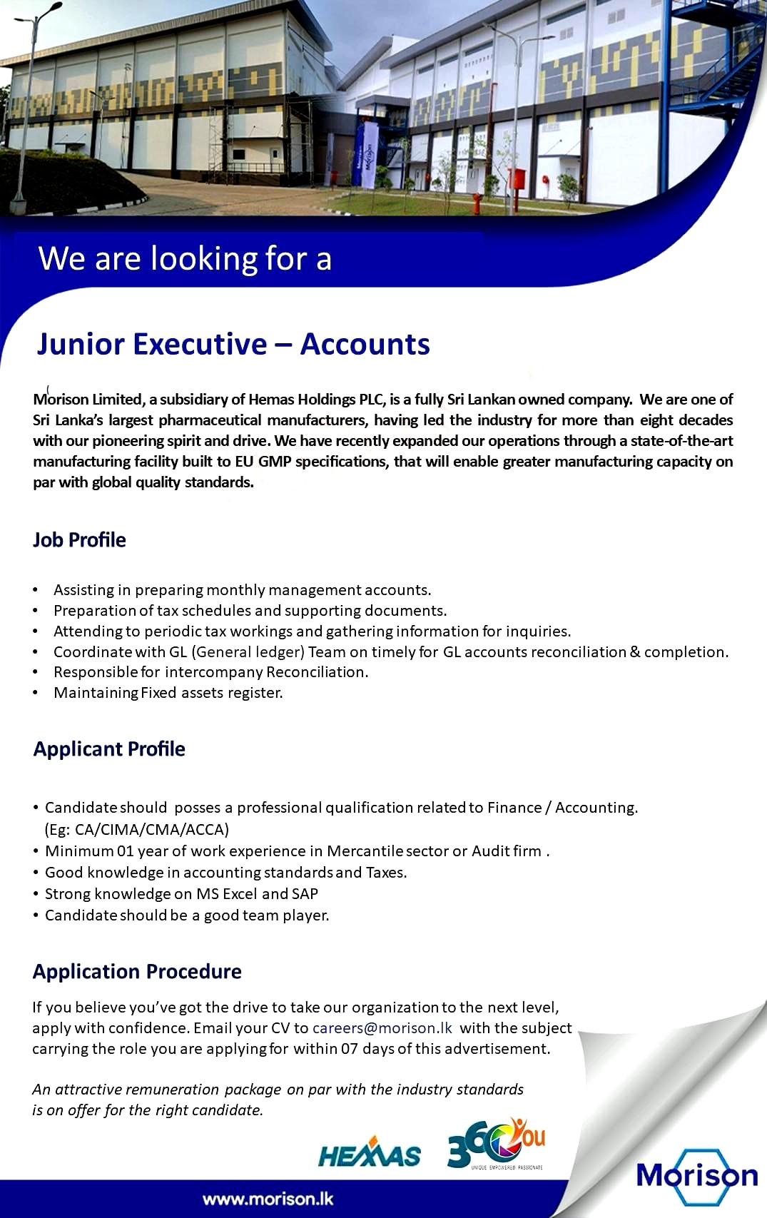 Junior Executive (Accounts) Jobs Vacancies in Hemas Holdings PLC Application