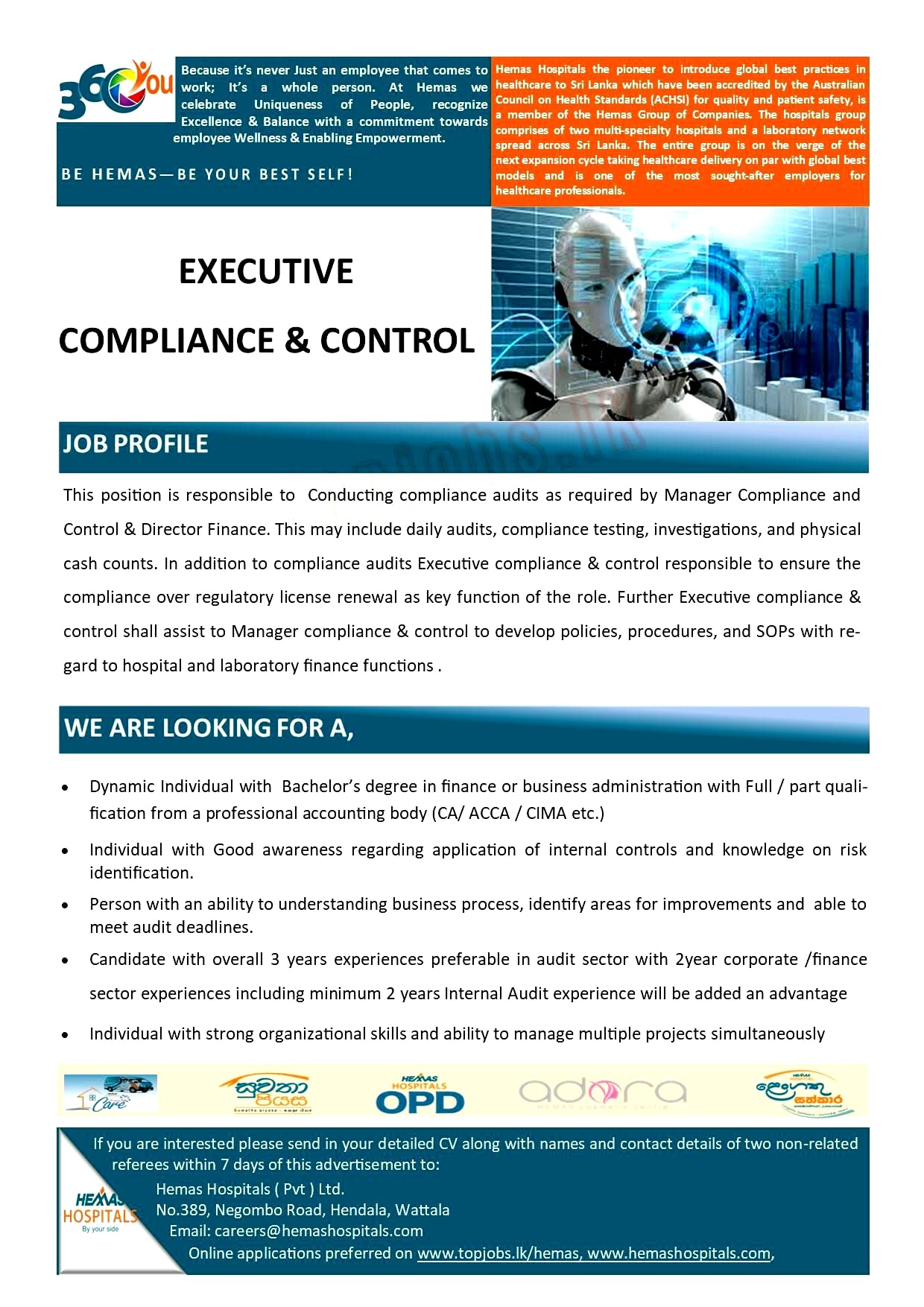 Executive Compliance & Control Job Vacancy - Hemas Holdings PLC
