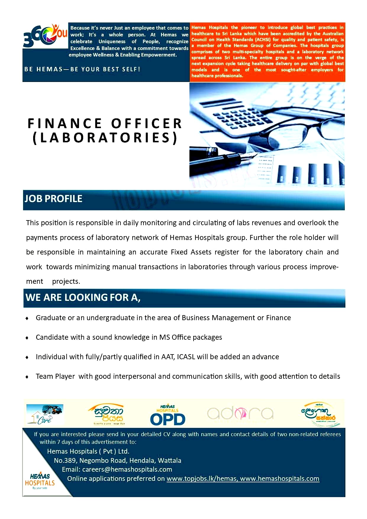 Finance Officer Job Vacancy - Hemas Holdings PLC Jobs Vacancies
