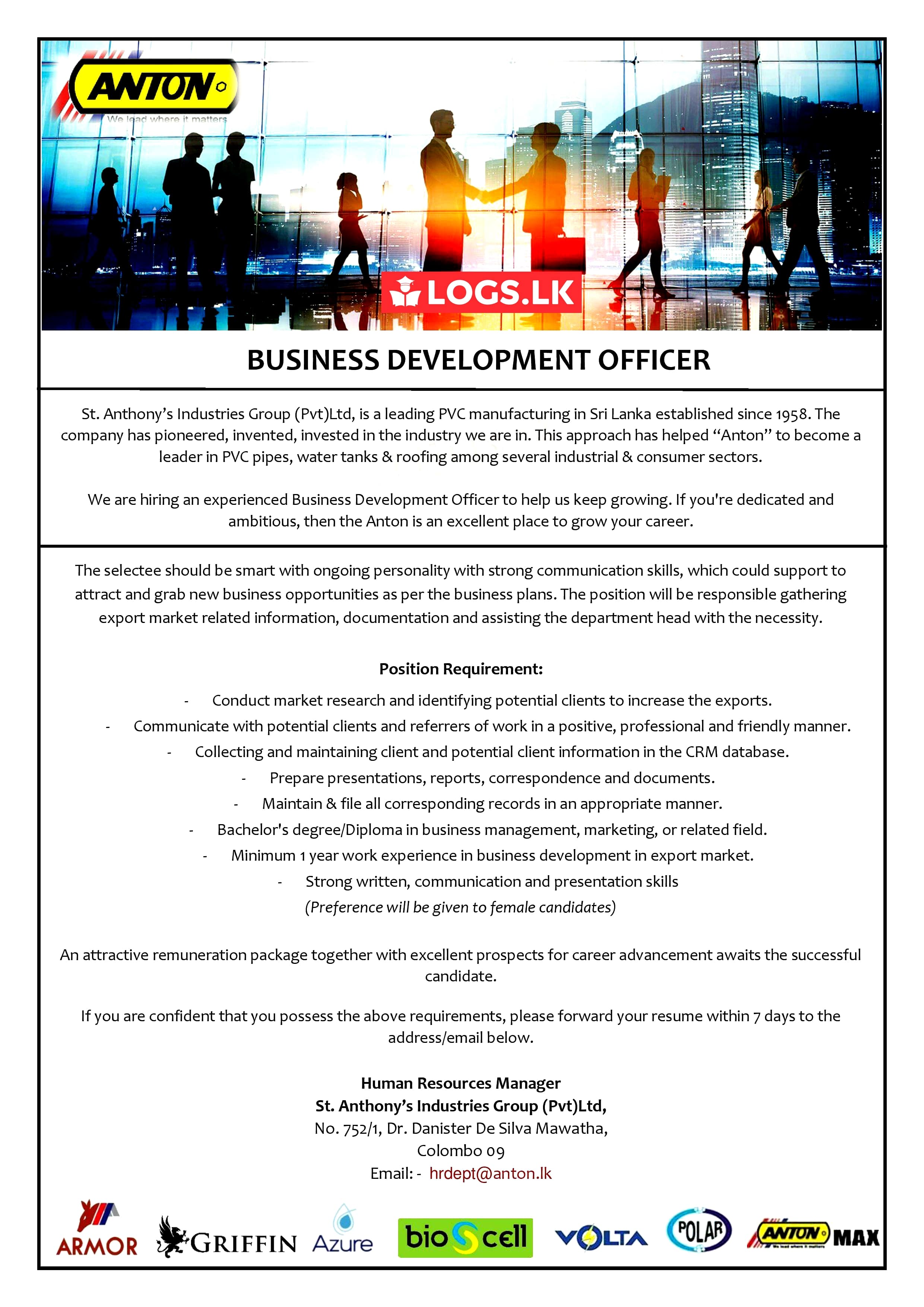 Business Development Officer - St.Anthony's Industries Group Jobs Vacancies