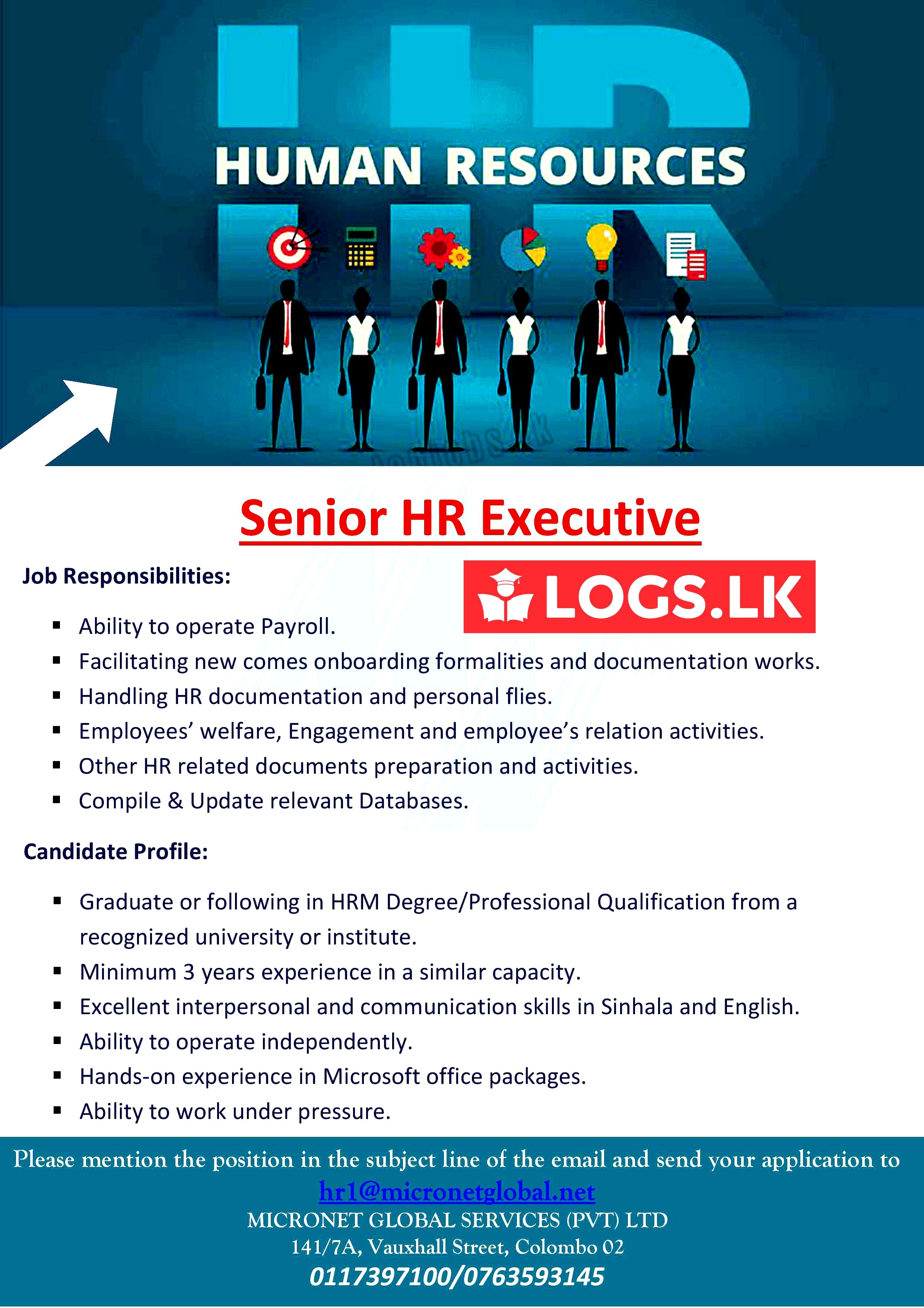 Senior HR Executive Job Vacancy – Micronet Global Services Jobs Vacancies