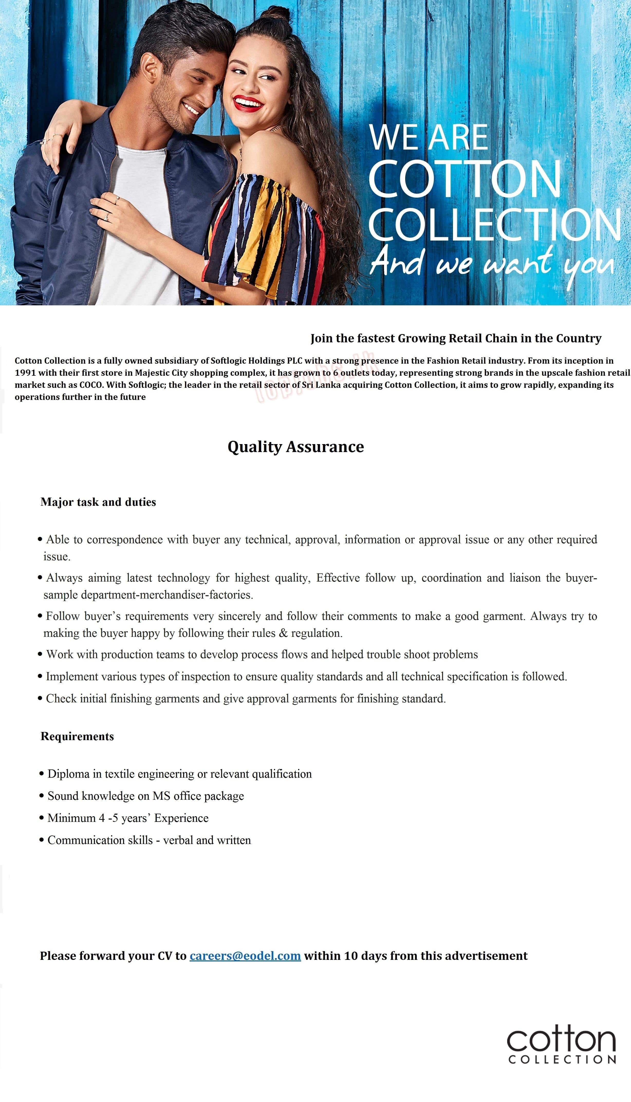 Quality Assurance Executive Job Vacancy in ODEL PLC Jobs Vacancies
