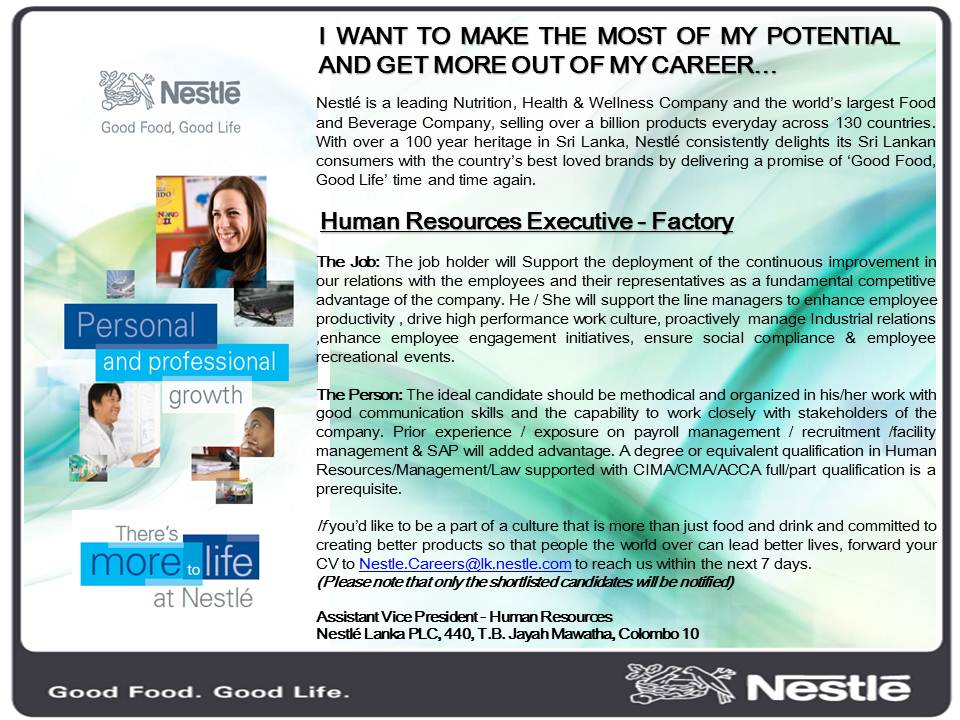 Human Resources Executive Job Vacancy in Nestlé Lanka Jobs Vacancies