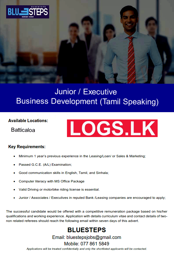 Junior Executive Tamil Jobs Vacancies in Batticaloa BlueSteps