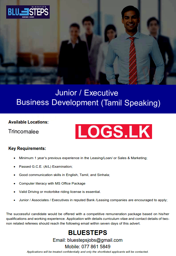 Junior Executive Tamil Jobs Vacancies in Trincomalee BlueSteps