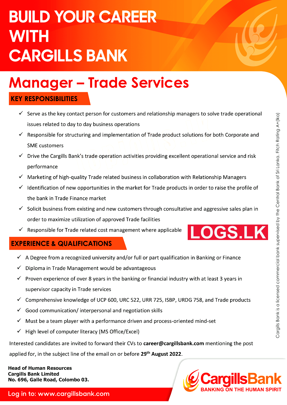 Manager of Trade Services Job Vacancy in Cargills Bank Jobs Vacancies 2022
