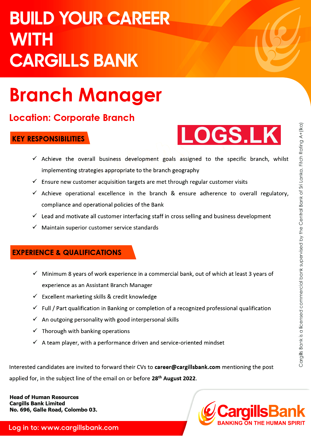 Branch Manager (Corporate Branch) - Cargills Bank Jobs Vacancies