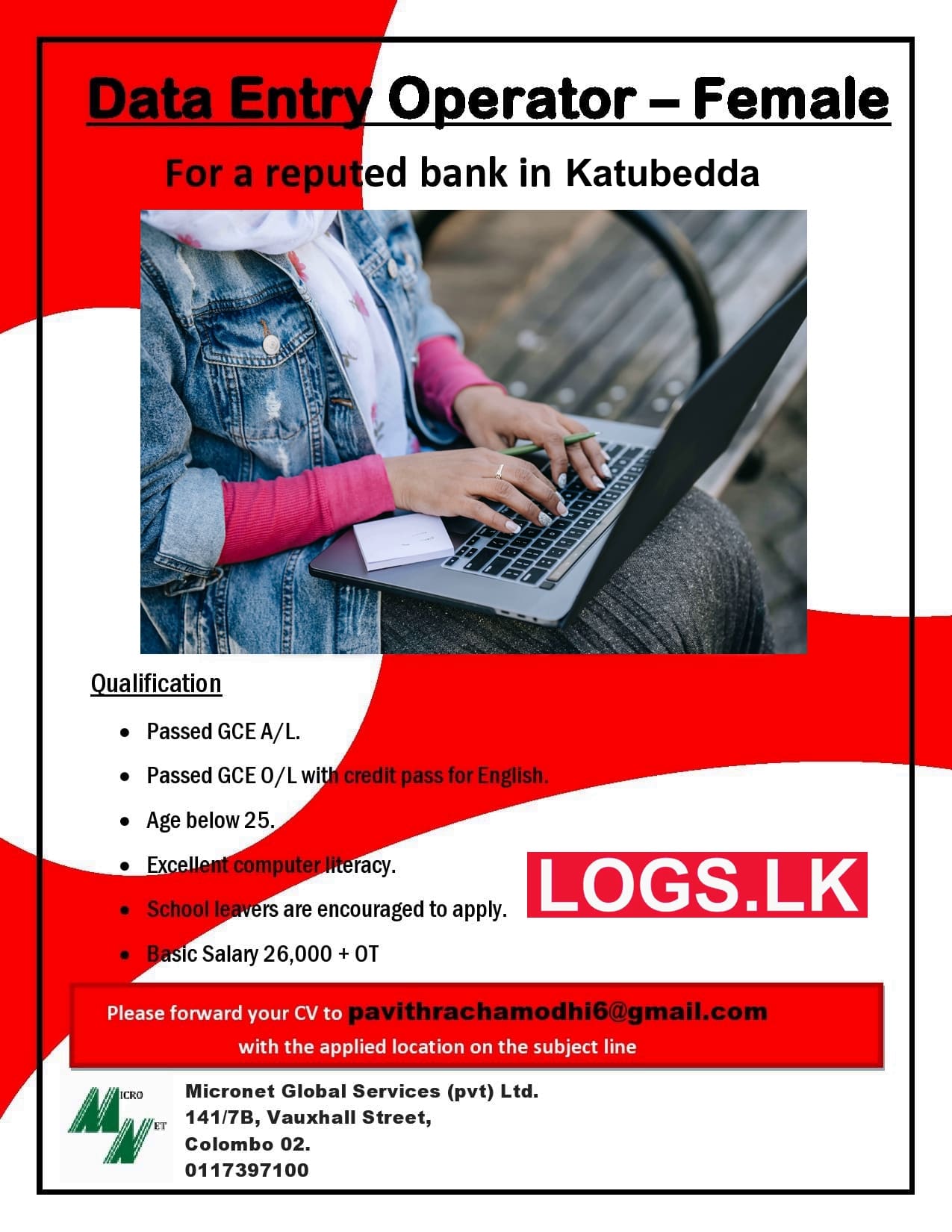 Female Bank Data Entry Operator Job Vacancy in Katubedda Jobs Vacancies