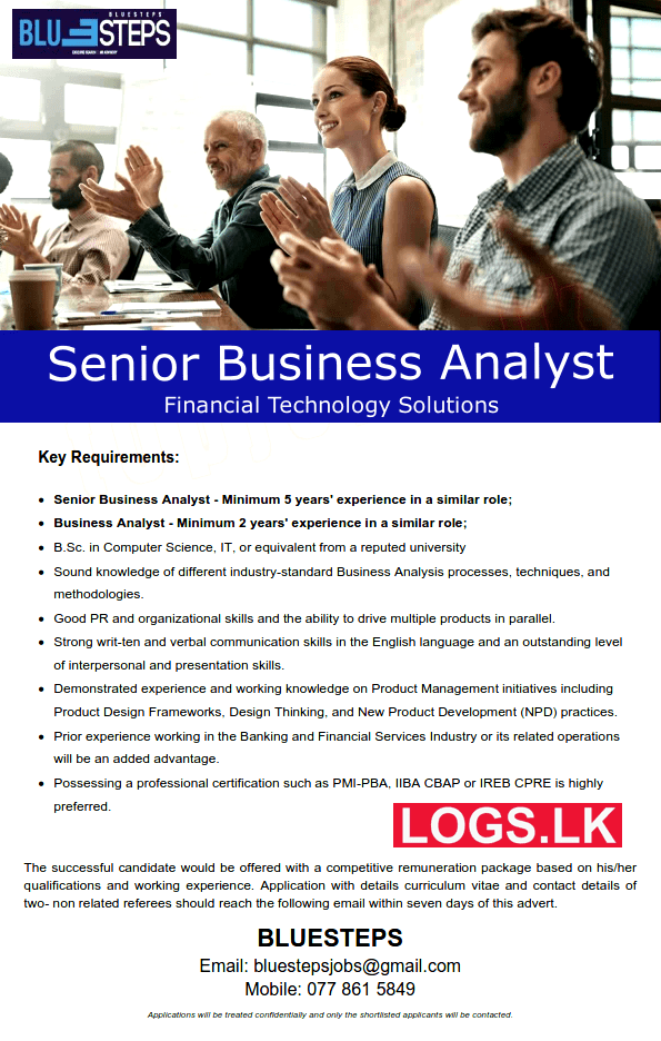 Senior Business Analyst - Financial Technology Solutions Vacancy Jobs