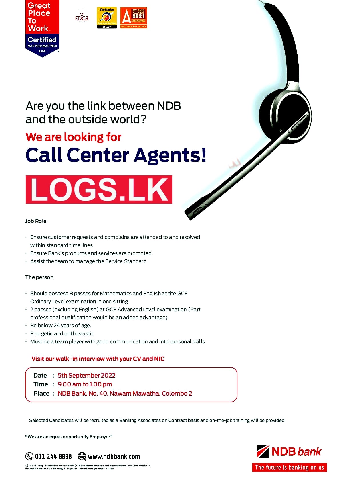 Banking Associates Call Center Job Vacancy Interview - NDB Bank Jobs Vacancies