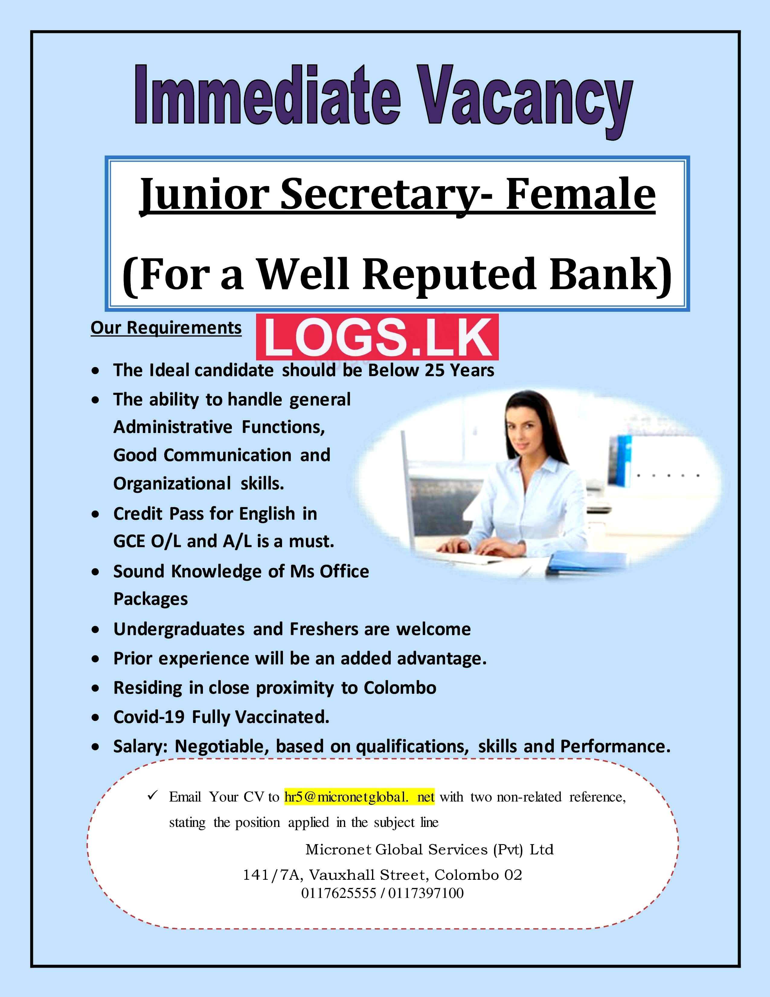 Junior Secretary Job Vacancy in Micronet Global Services Jobs Vacancies