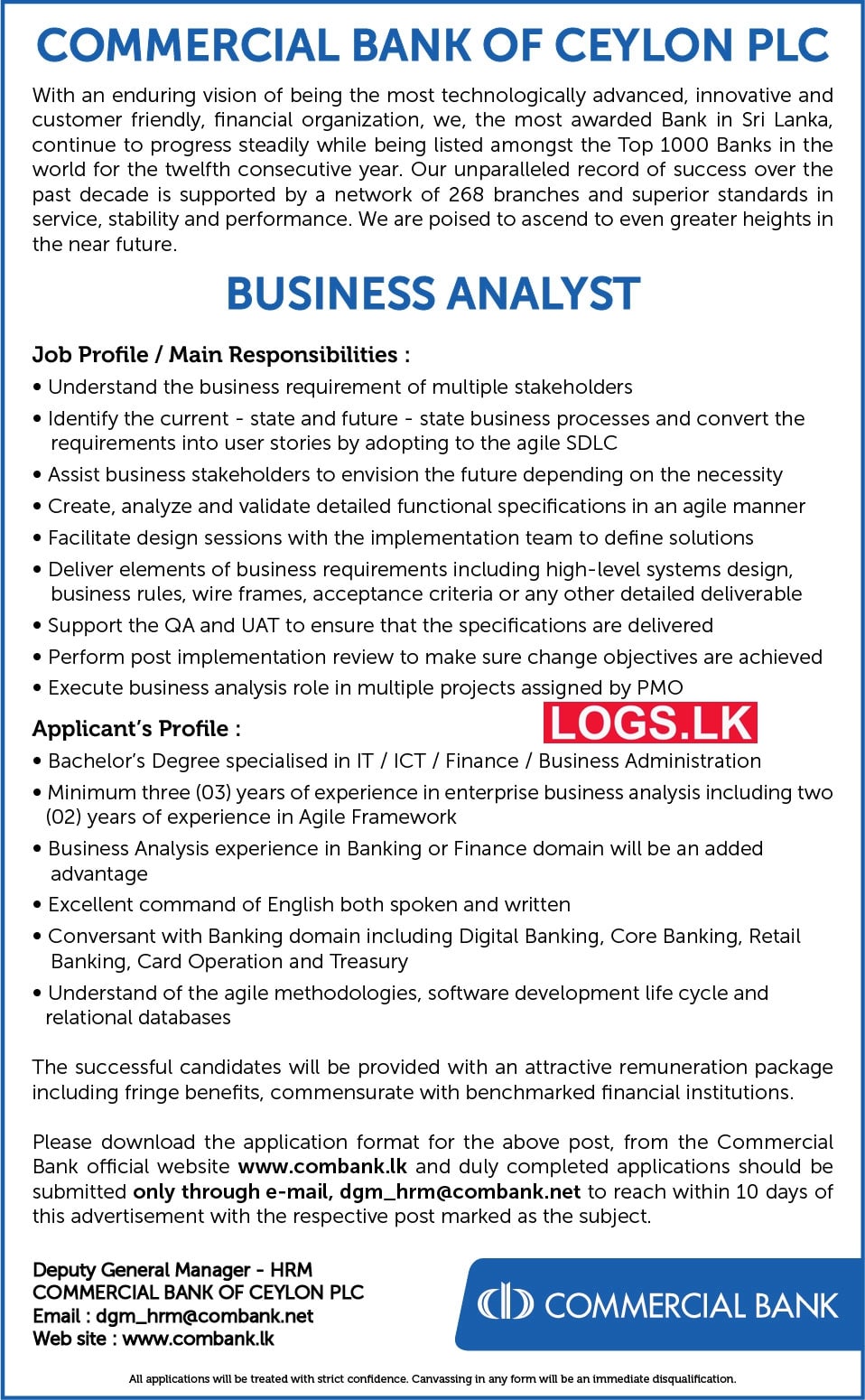 Business Analyst Job Vacancy in Commercial Bank Jobs Vacancies