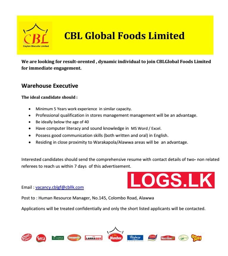 Warehouse Executive Job Vacancy in Ceylon Biscuits Limited