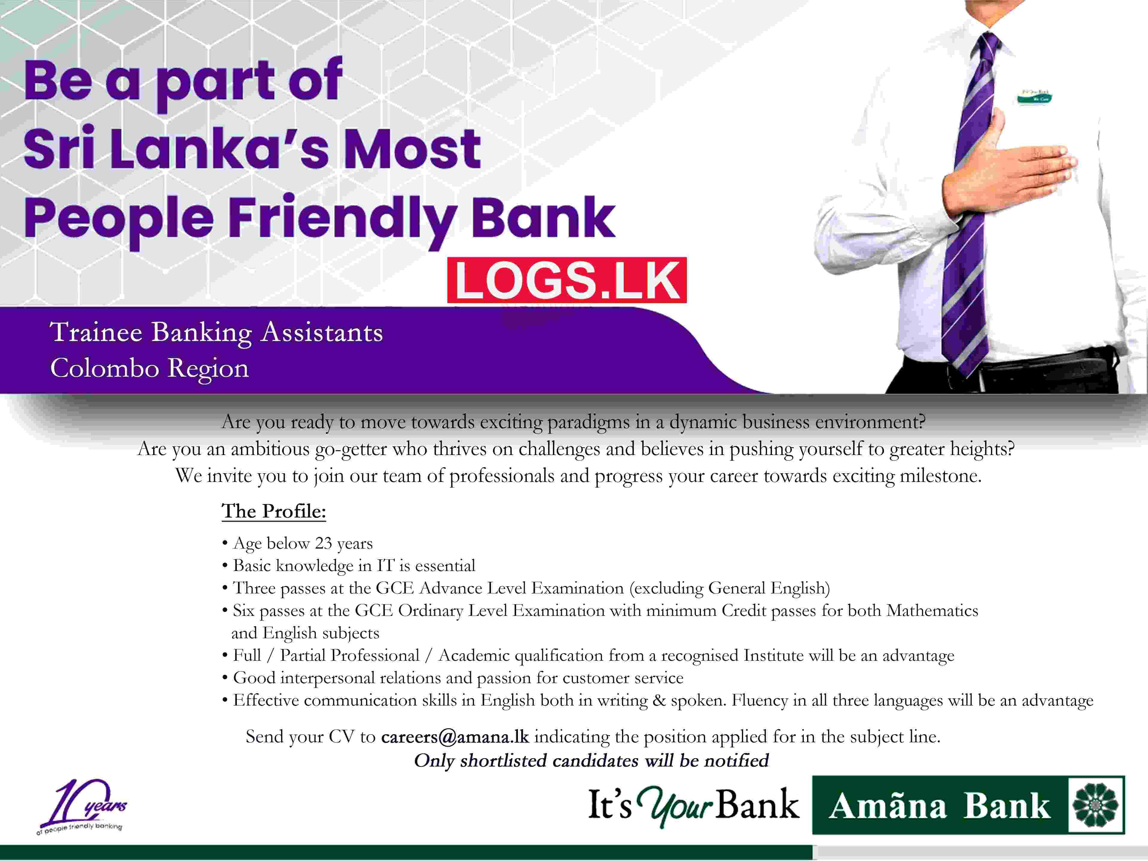 Trainee Banking Assistant - Colombo Region - Amana Bank Jobs Vacancies