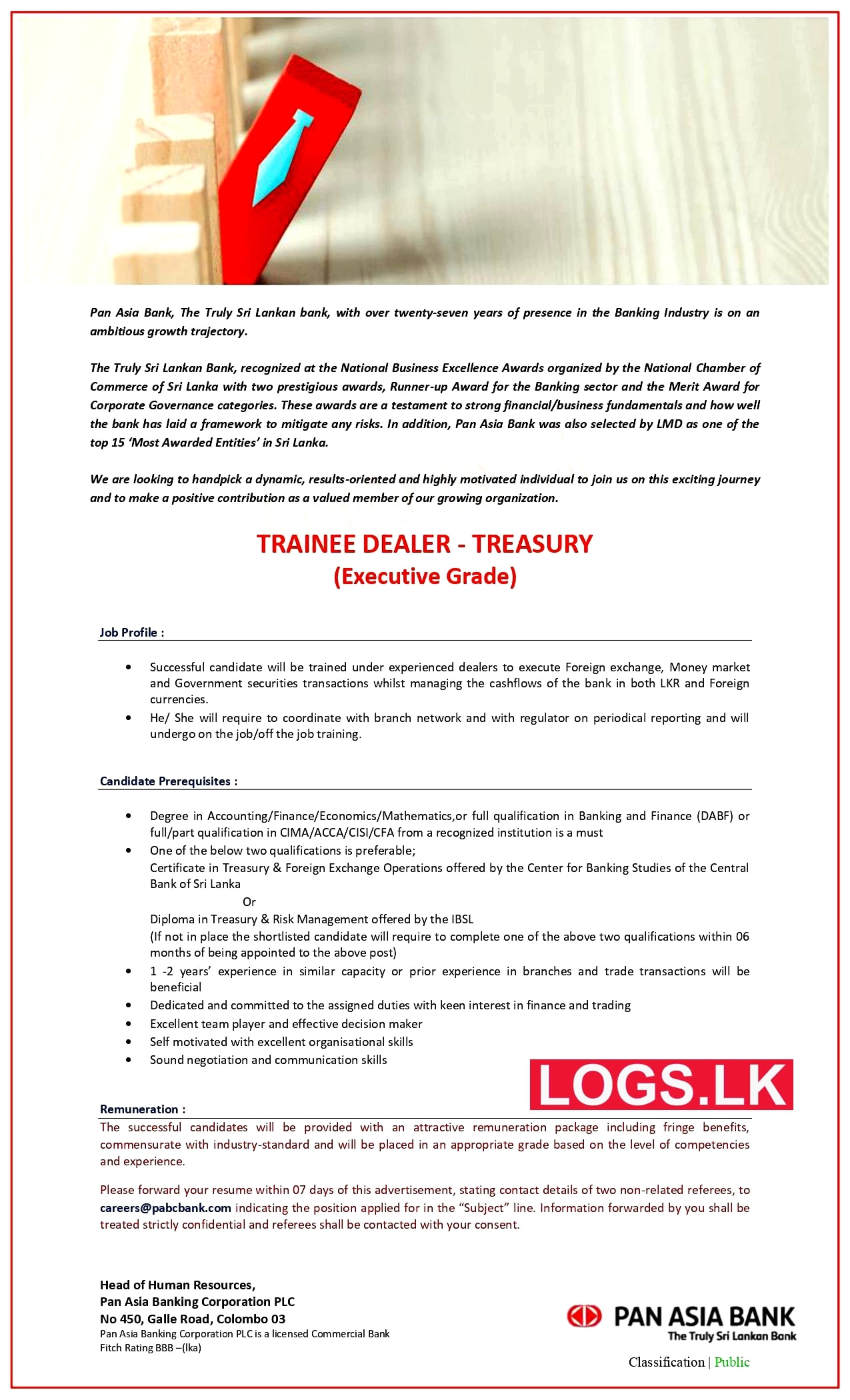 Trainee Dealer - Treasury Job Vacancy in Pan Asia Bank Jobs Vacancies