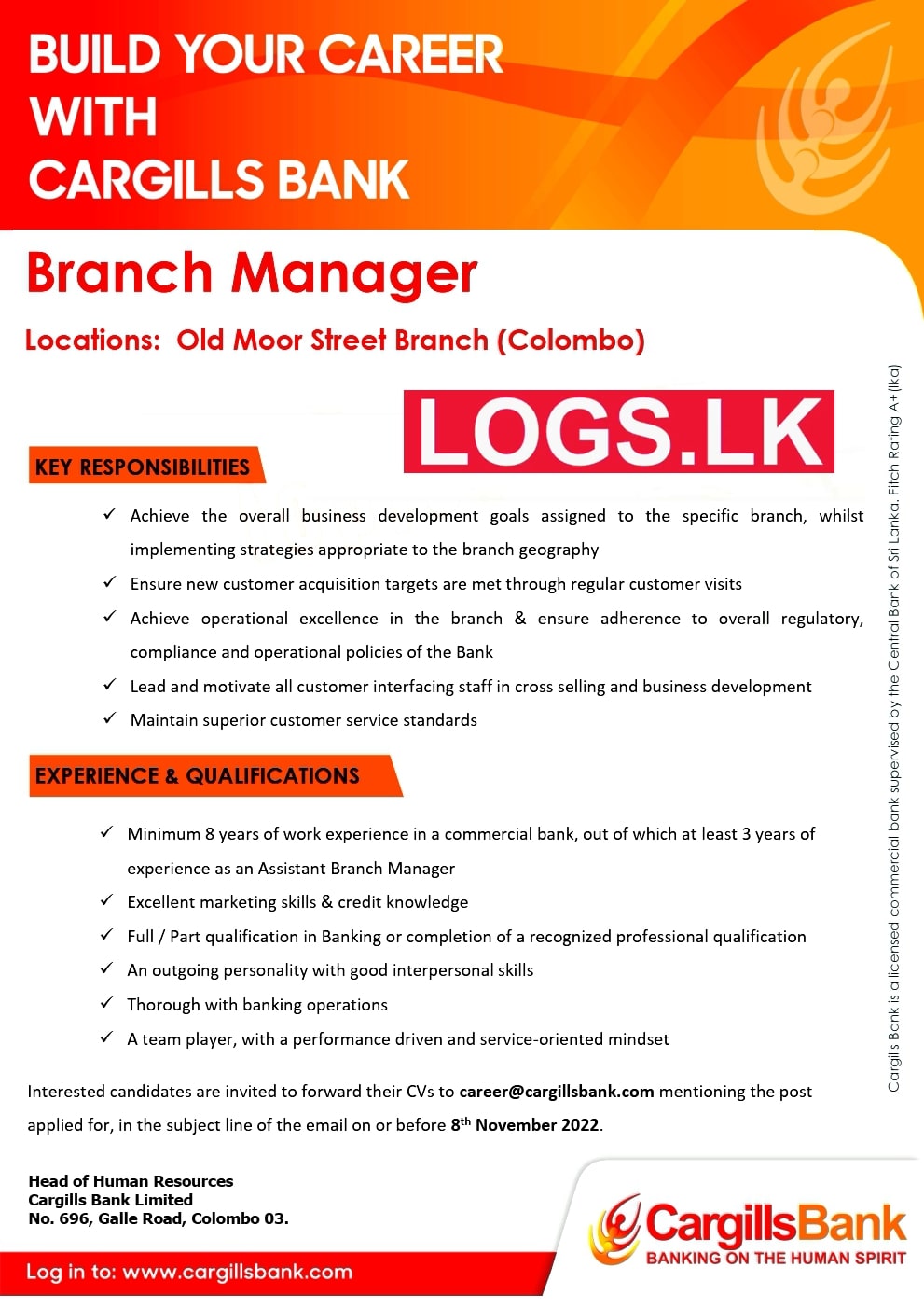 Branch Manager Job Vacancy in Colombo Cargills Bank Jobs Vacancies