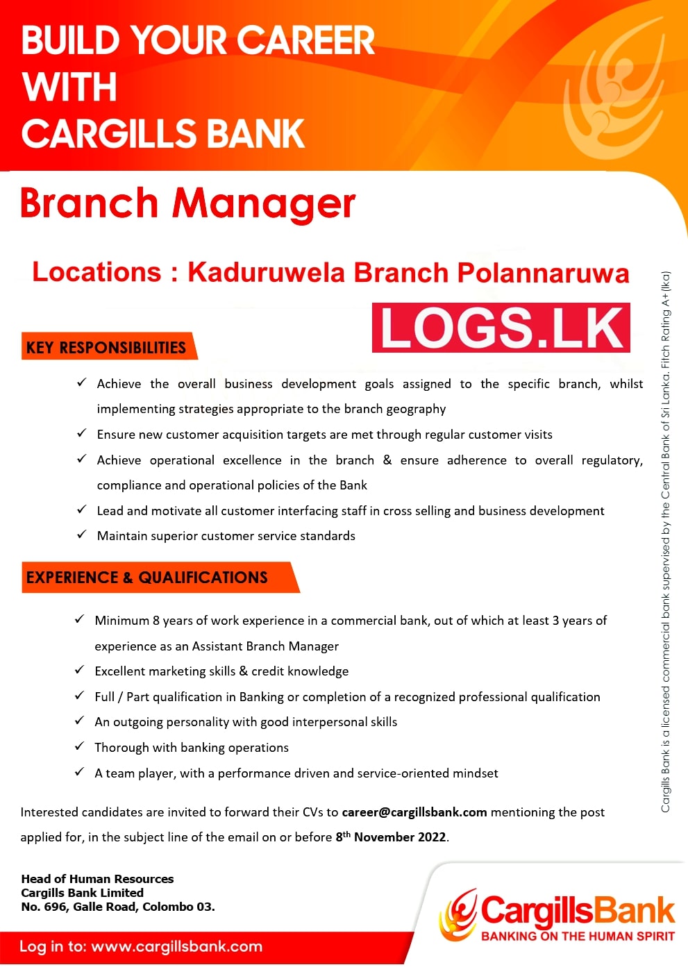 Branch Manager Job Vacancy in Polonnaruwa Cargills Bank Jobs Vacancies
