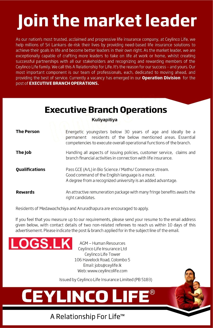 Executive Branch Operations Job Vacancy in Ceylinco Insurance Jobs Vacancies