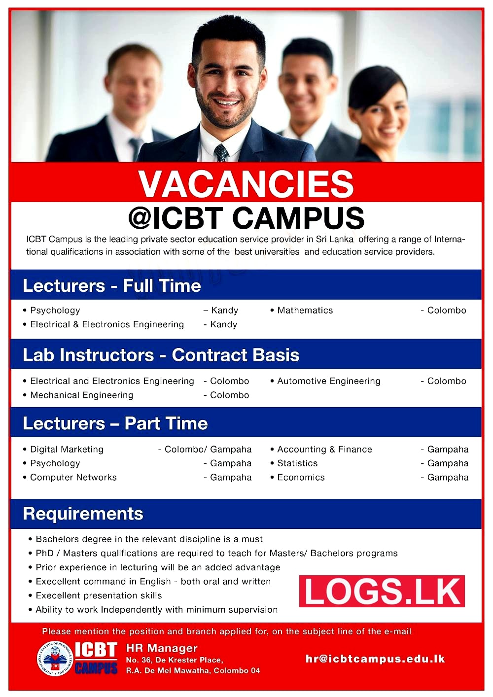 Lecturers / Lab Instructors Jobs Vacancies in ICBT Campus Jobs Vacancies