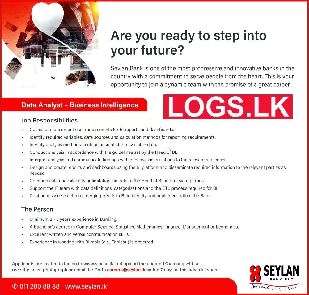 Data Analyst (Business Intelligence) Job Vacancy - Seylan Bank Jobs Vacancies Application Form