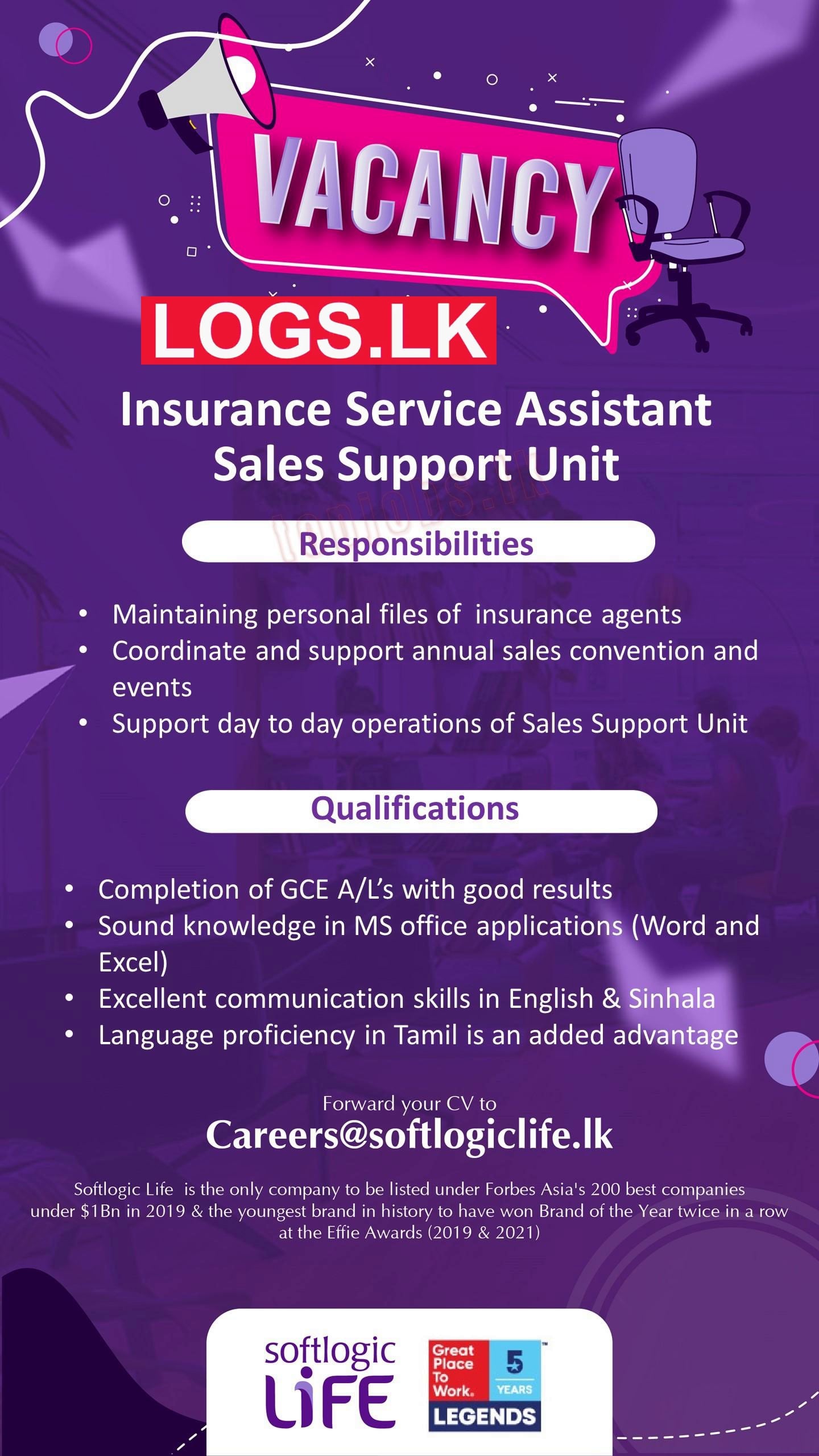 Insurance Service Assistant - SSU - Softlogic Life Insurance Jobs Vacancies