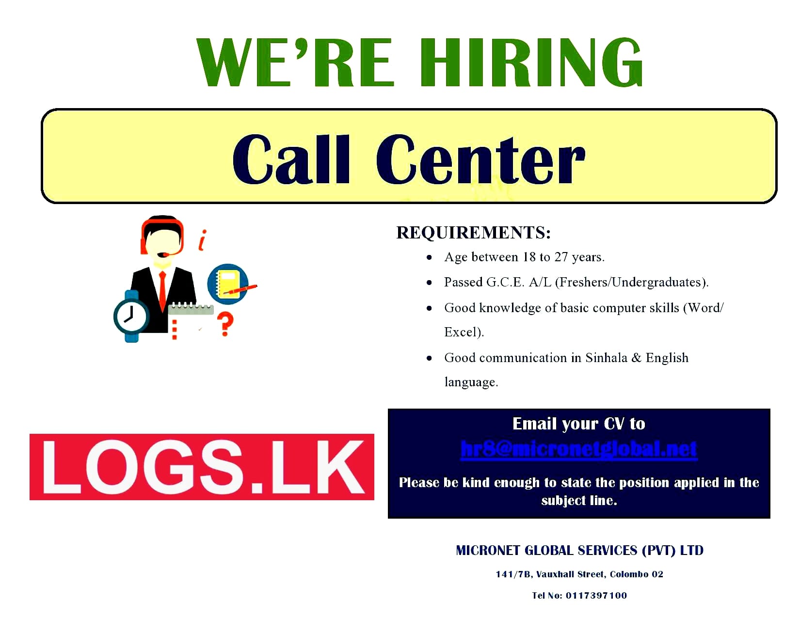 Call Center Job Vacancy 2023 in Sri Lanka - Micronet Global Services Jobs Vacancies