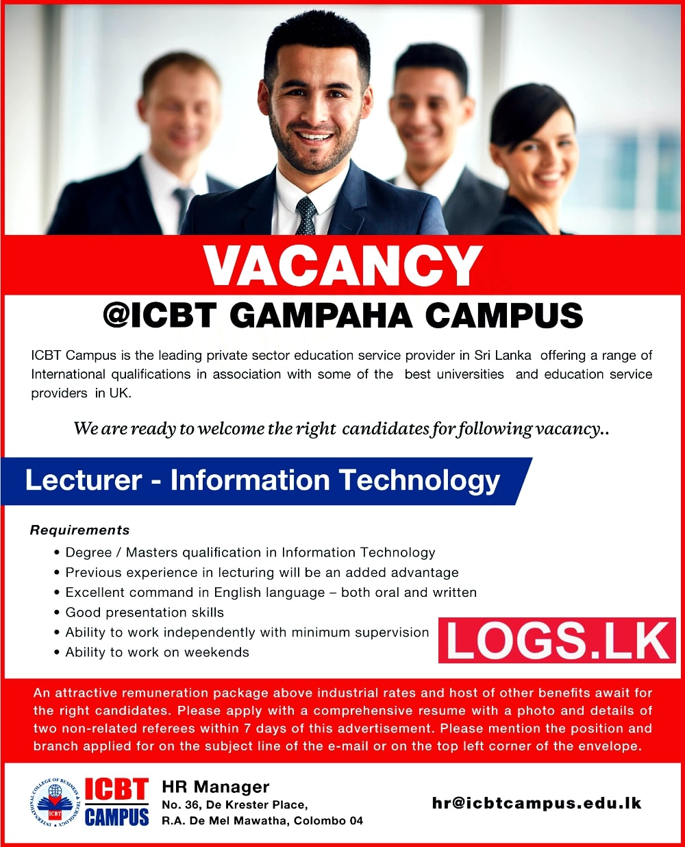 Lecturer - Information Technology Job Vacancy 2023 in ICBT Campus Jobs Vacancies